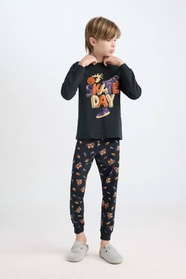 Boy Printed Long Sleeve Top Bottom 2 Piece Pajama Set