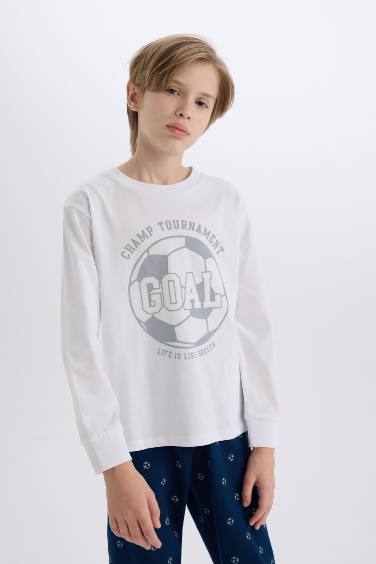 Boy Printed Long Sleeve Top Bottom 2 Piece Pajama Set