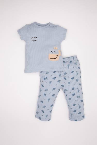 Baby Boy Dinosaur Printed Waffle T-Shirt Pants 2 Piece Set