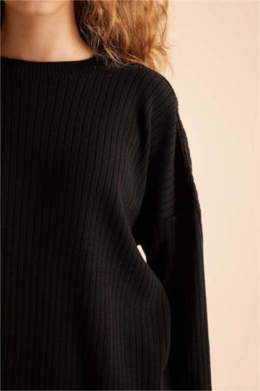 Relax Fit 2'li Takım Triko Bisiklet Yaka Kazak Geniş Paça Pantolon