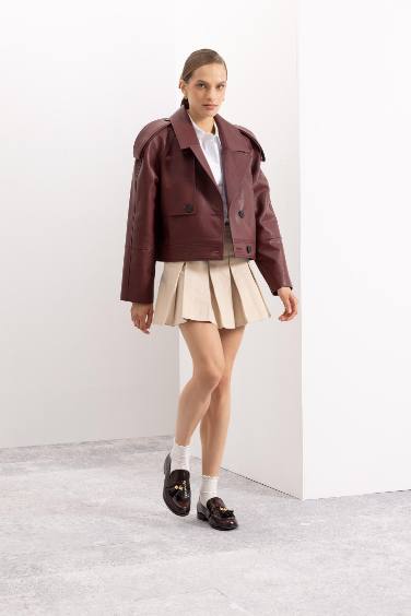 Pleated Normal Waist Gabardine Mini Skirt