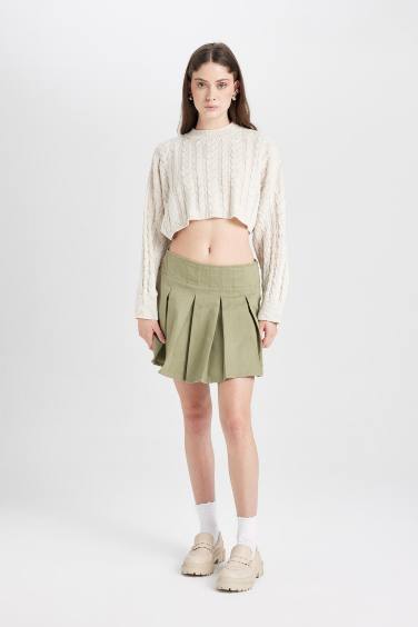 Coool Piliseli Normal Bel Basic Düz Gabardin Mini Etek