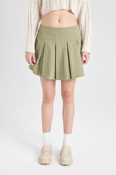 Coool Piliseli Normal Bel Basic Düz Gabardin Mini Etek