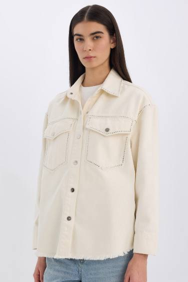 Oversize Fit Gabardine Long Sleeve Jacket Shirt