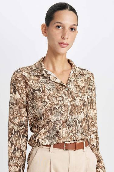 Oversize Fit Snakeskin Patterned Shirt