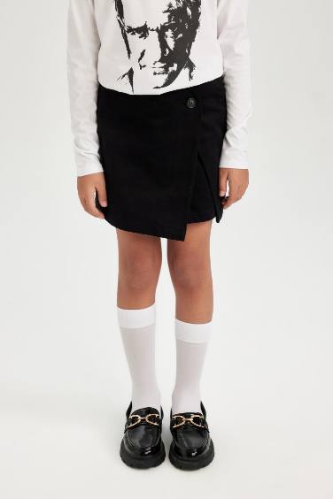 Kız Çocuk 29 Ekim Cumhuriyet Bayramı Düğmeli Gabardin Siyah Şort Etek