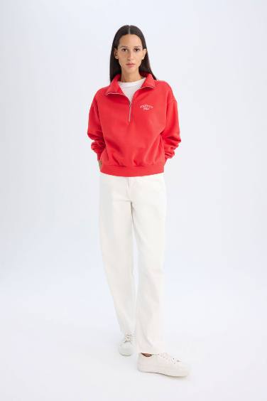 Sweat-shirt coupe régulière imprimé à manches longues à demi Fermeture éclair