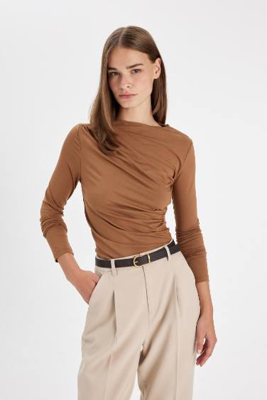 Slim Fit Boat Neck Casual Long Sleeve T-Shirt