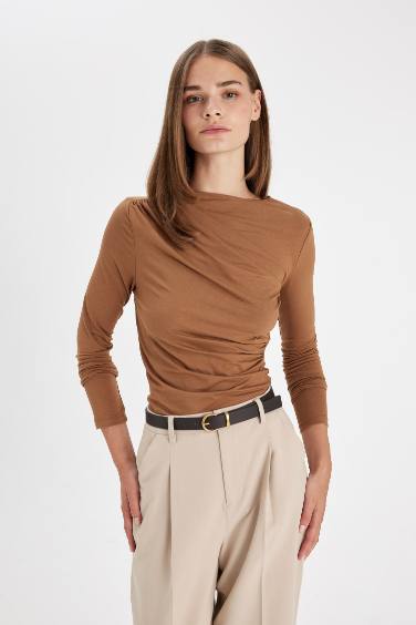 Slim Fit Boat Neck Casual Long Sleeve T-Shirt