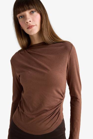 Slim Fit Boat Neck Long Sleeve Blouse