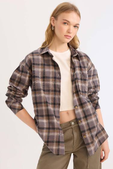 Oversize Fit Checkered Flannel Lumberjack Jacket Shirt