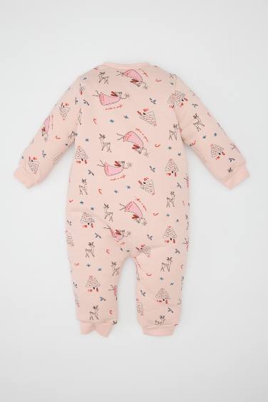 Kız Bebek Yenidoğan Fermuarlı 2,5 Tog Elyaf Yılbaşı Temalı Uzun Kollu Penye Uyku Tulumu