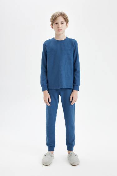 طقم بيجاما اولادي وافل قصة عادية - قطعتين