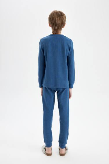 طقم بيجاما اولادي وافل قصة عادية - قطعتين