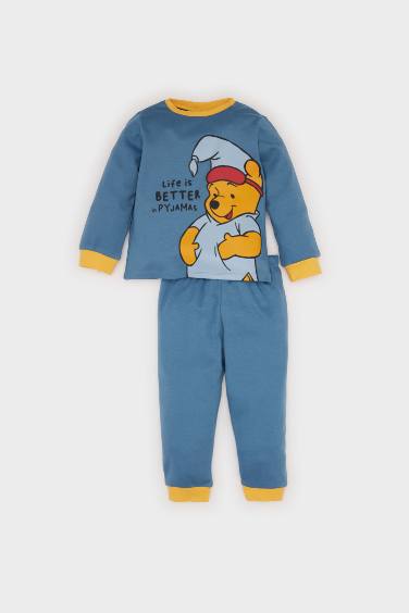 Erkek Bebek Pijama Takımı Disney Winnie The Pooh Bisiklet Yaka Uzun Kollu Üst Uzun Alt