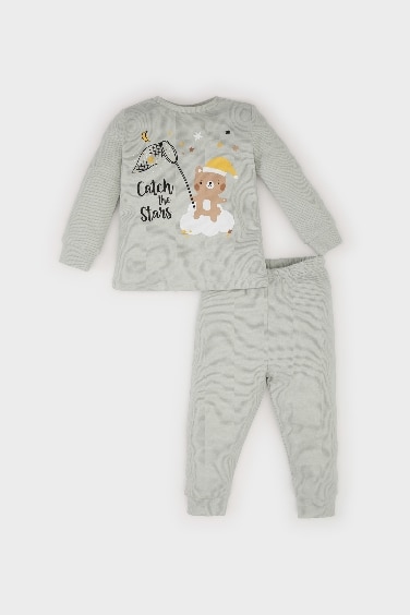 Pyjama pour bébé garçon : Top imprimé d'ours à manches longues et pantalon