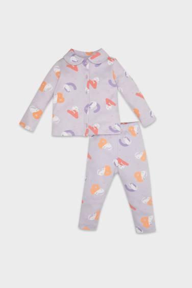 Kız Bebek Pijama Takım Desenli Uzun Kollu Üst Beli Lastikli Uzun Alt