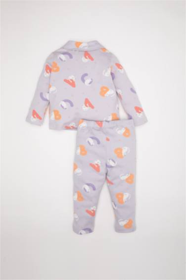 Pijama Takımı Desenli Uzun Kollu Üst Beli Lastikli Uzun Alt Kız Bebek