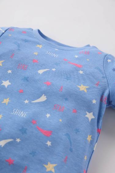 Kız Bebek Pijama Takımı Gökkuşağı Baskılı Uzun Kollu Fitilli Kaşkorse Üst Uzun Alt