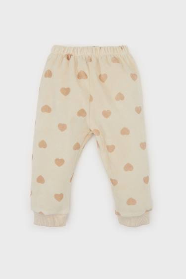 Baby Girl Heart Patterned Velour Top Bottom 2 Piece Pajama Set