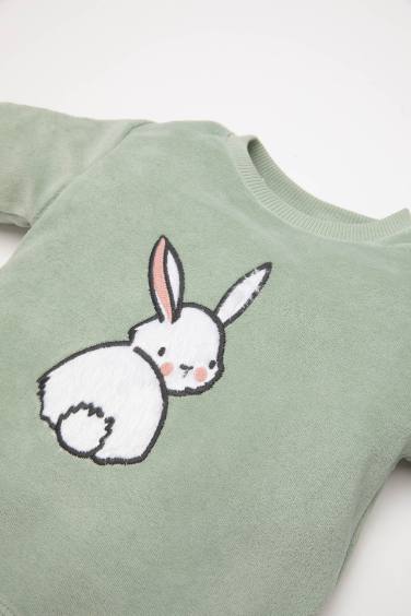 Ensemble pyjama Top à manches longues imprimé Lapin et bas long pour Bébé Fille