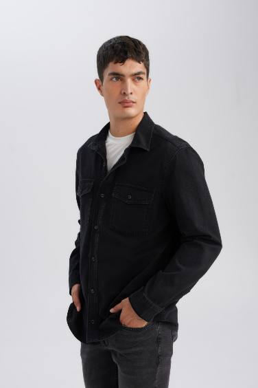 %100 Pamuk Regular Fit Uzun Kollu Jean Gömlek