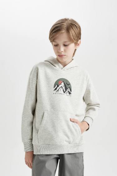 Boy Oversize Fit Printed Hooded Sweatshirt