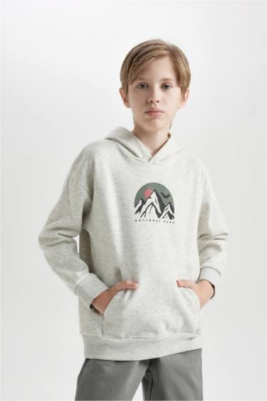 Boy Oversize Fit Printed Hooded Sweatshirt