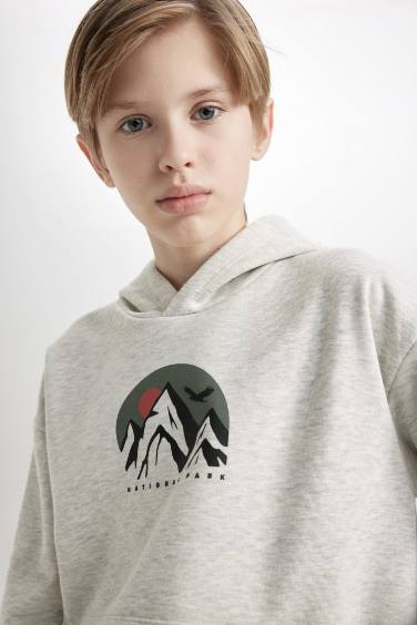 Boy Oversize Fit Printed Hooded Sweatshirt