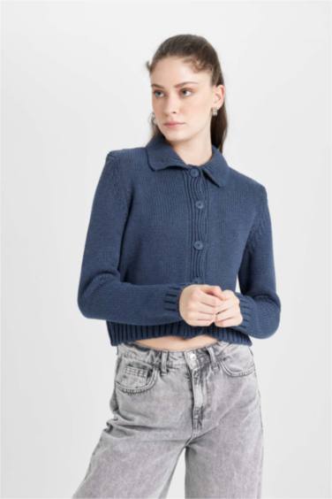 Regular Fit Polo Collar Knitwear Cardigan