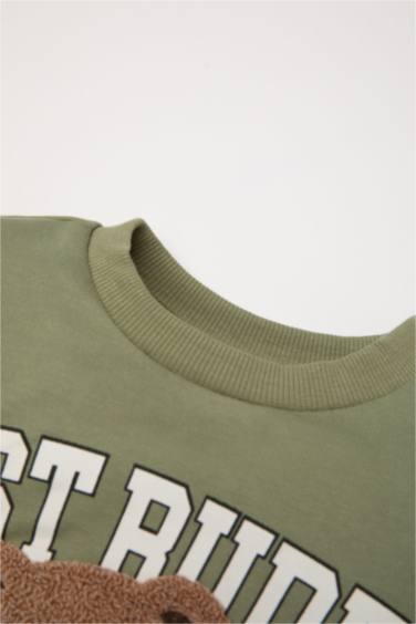 Baby Boy Teddy Bear Printed Sweatshirt Pants 2 Piece Set