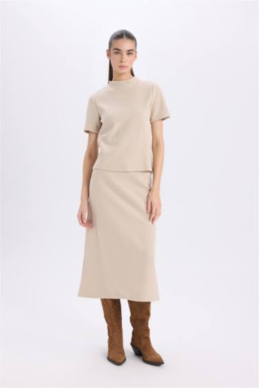 A Cut Normal Waist Maxi Knitted Skirt