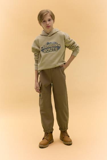 Boy Oversize Fit Pattern Hooded Printed Sweatshirt