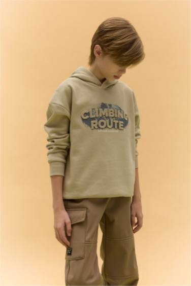 Boy Oversize Fit Pattern Hooded Printed Sweatshirt
