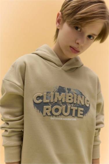 Boy Oversize Fit Pattern Hooded Printed Sweatshirt