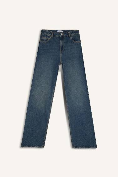 Straight Wide Leg High Waist Washed Jeans