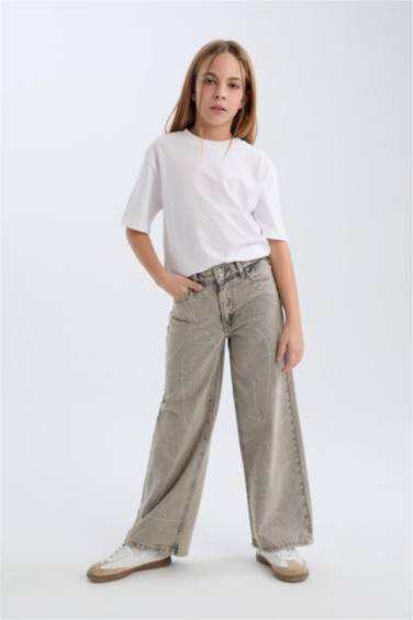 Kız Çocuk Yılbaşı Temalı Wide Leg Geniş Paça Jean Pantolon