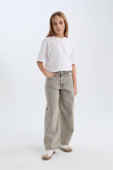 Kız Çocuk Yılbaşı Temalı Wide Leg Geniş Paça Jean Pantolon