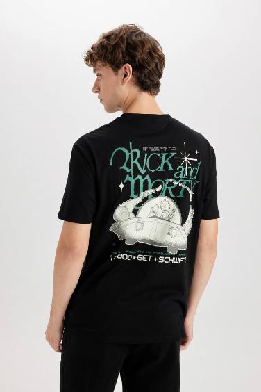 Regular Fit Crew Neck Rick and Morty Printed T-Shirt