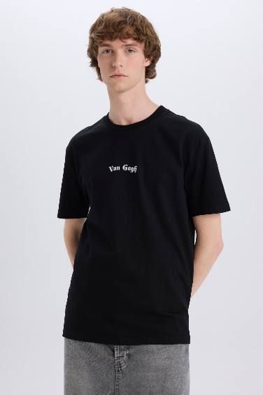 Regular Fit Van Gogh Licensed Crew Neck Printed Short Sleeve T-Shirt