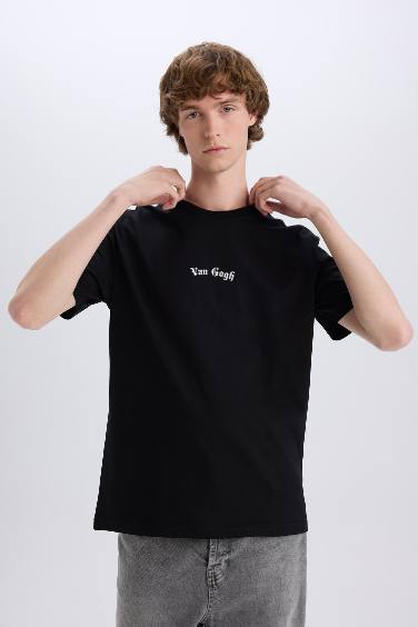 Regular Fit Van Gogh Licensed Crew Neck Printed Short Sleeve T-Shirt