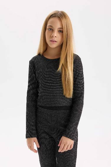 طقم بناتي سليم فيت قماش لامع بلوزة وليجن - قطعتين