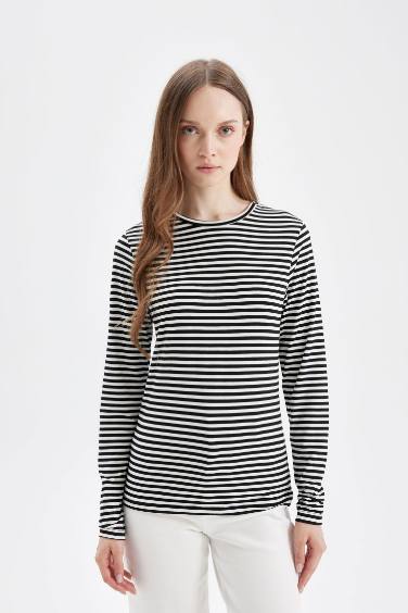 Striped Long Sleeve Basic T-Shirt Tunic