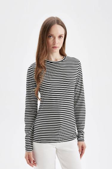 Striped Long Sleeve Basic T-Shirt Tunic