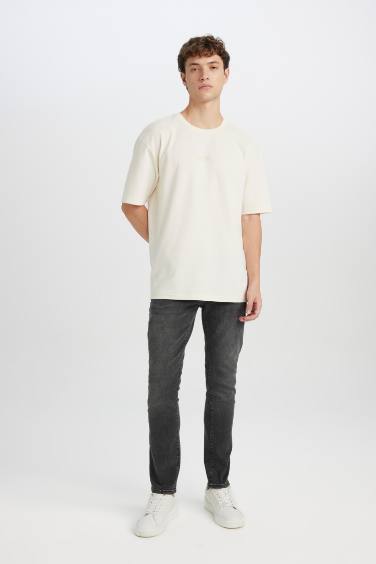 Boxy Fit Crew Neck Printed Short Sleeve T-Shirt