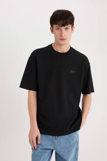 Boxy Fit Crew Neck Printed Heavy Fabric T-Shirt