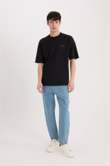 Boxy Fit Crew Neck Printed Heavy Fabric T-Shirt