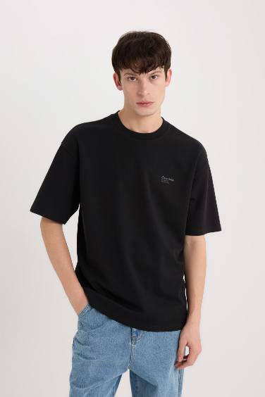 Boxy Fit Crew Neck Printed Heavy Fabric T-Shirt