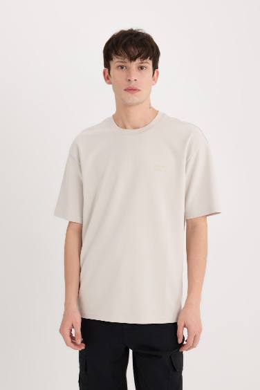 Boxy Fit Crew Neck Printed Heavy Fabric T-Shirt