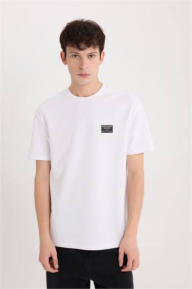 Стандартный крой футболка с круглым вырезом, короткими рукавами и тяжелой тканью с принтом